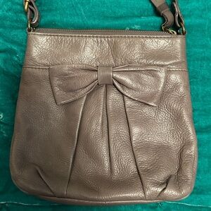 Isabella Fiore Taupe Leather Bow Front Crossbody Bag
